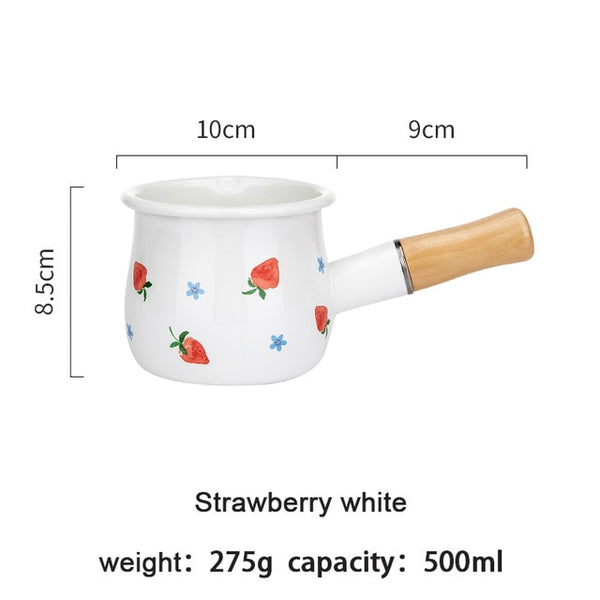 SWEETHOME Enamel Milk Pot 500ml with Wooden Handle: Perfect for Your  Breakfast Delights –