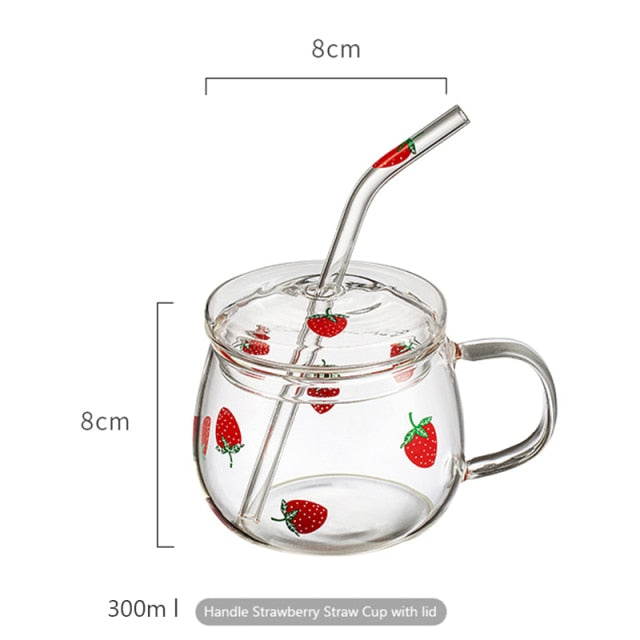 Kawaii Coffee Cup, Mug Kawaii Straw, Glass Strawberry