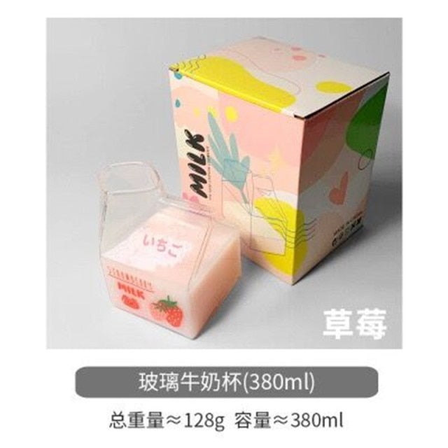 Cute milk glass mug Kawaii Square Carton Glasses Strawberry