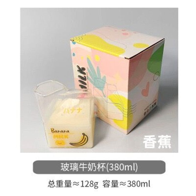 Cute milk glass mug Kawaii Square Carton Glasses Strawberry