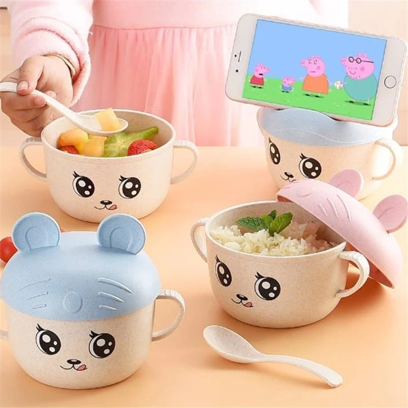 Cartoon Animal Ceramic Bowl with Glass Lid - Perfect for Kids - Kyoot  Kitchen