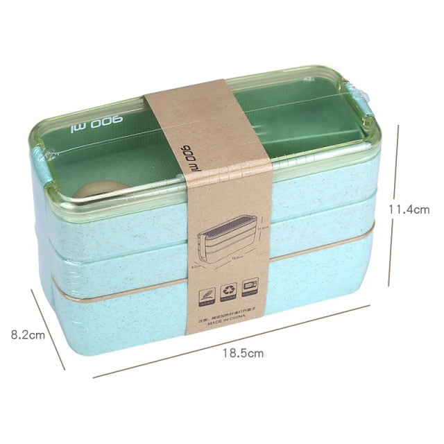 Wheat Straw Microwavable Lunch Box Thermos with Spoon 330ml