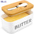 MLIA Nordic Butter Sealing Box,Ceramic Butter Plate with Wood Lid and Knife,Cheese Storage Tray Butter Dish Container Box, White