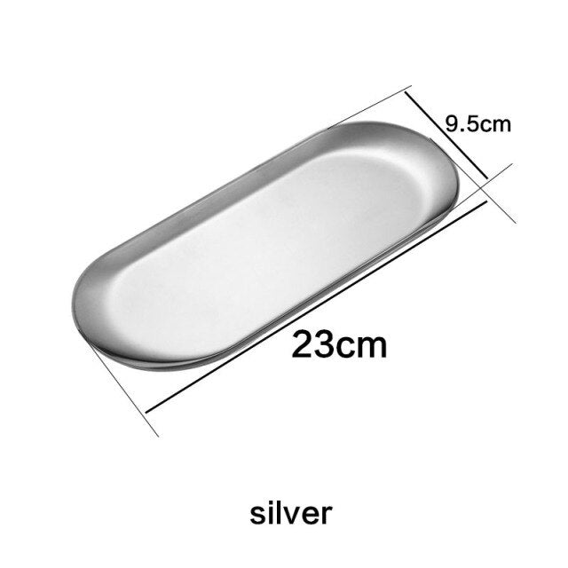 Golden Silver Stainless Steel Restaurant Dessert Plate Nut Cake Fruit Plate Towel Tray Snack Western Food Steak Kitchen Plate